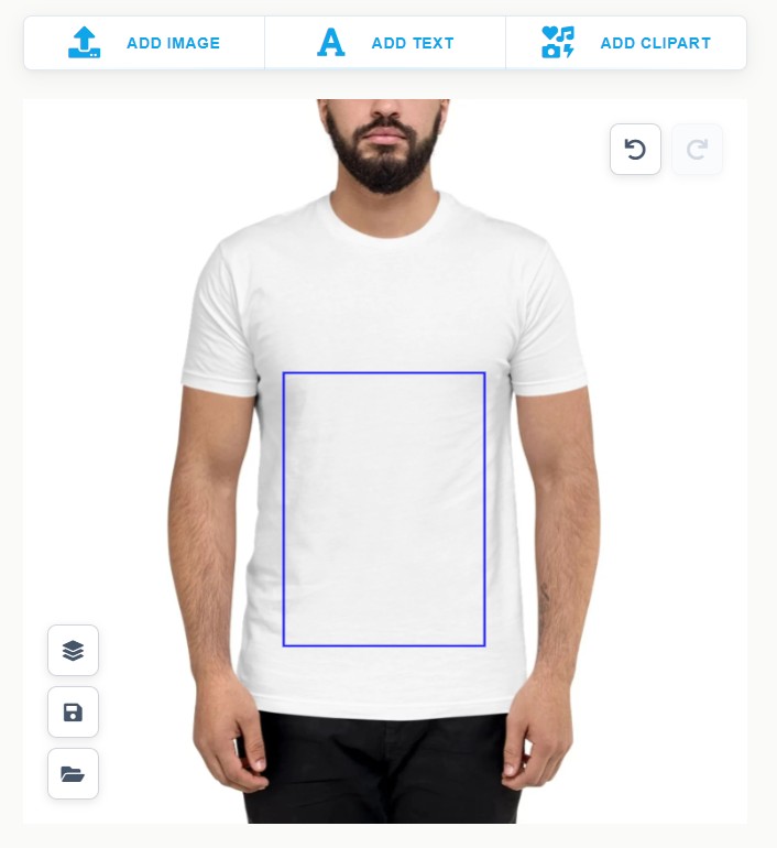 Screenshot of the product customizer editor showing the canvas with a product mockup and design tools panel