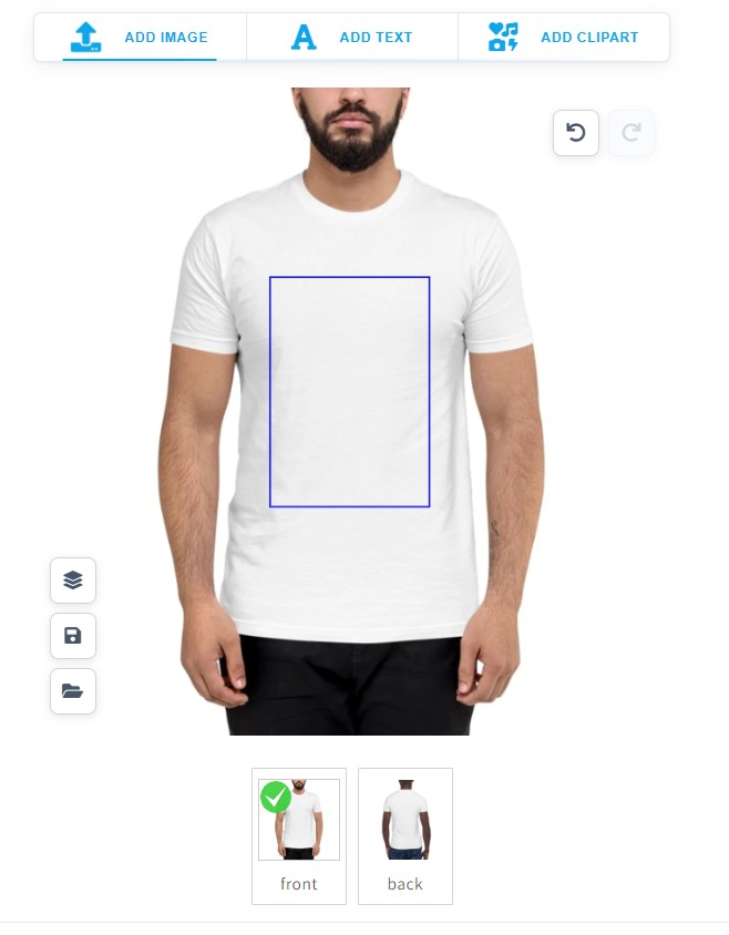 Screenshot of the product customizer editor showing the canvas with a product mockup and design tools panel